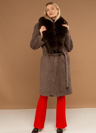 Пальто с шалевым воротником ткань шерсть италия с мехом  финского песца под соболь6 фото