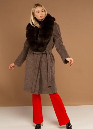 Пальто с шалевым воротником ткань шерсть италия с мехом  финского песца под соболь8 фото