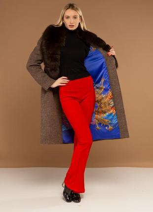 Пальто с шалевым воротником ткань шерсть италия с мехом  финского песца под соболь9 фото
