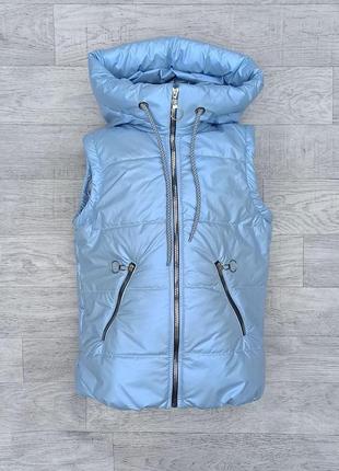 Демисезонная куртка -жилетка на девочку, для детей и подростков, модная детская курточка на осень - голубой2 фото