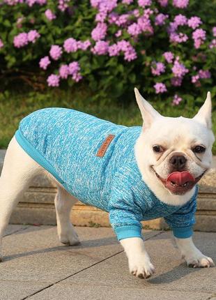 Класичний светр блакитний для хатніх, домашніх тварин, тепла кофта для котів і собак-хлопчиків мопсів, йорків m