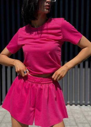 Базовий прогулянковий спортивний костюм жіночий футболка і шорти двонитка в стилі оверсайз 42-468 фото