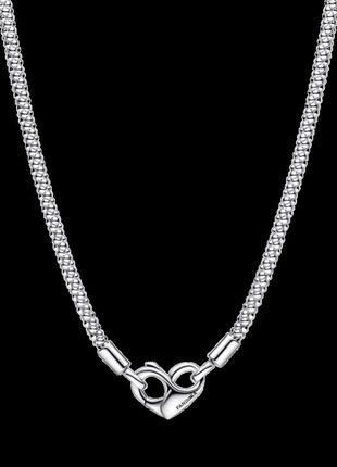 Серебряное ожерелье пандора с застежкой в виде сердца