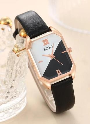 Женские часы soki с черным ремешком из экокожи + набор бижутерии3 фото