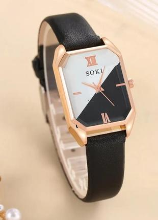 Женские часы soki с черным ремешком из экокожи + набор бижутерии5 фото