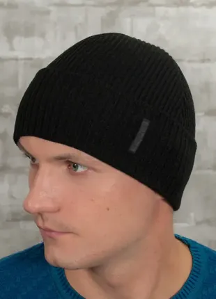 Вязаные мужские шапки по голове чорный mod 52