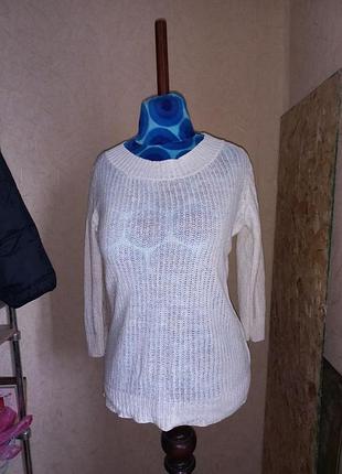 100%льон базовий білосніжний светрик 52 розмір fredpaush