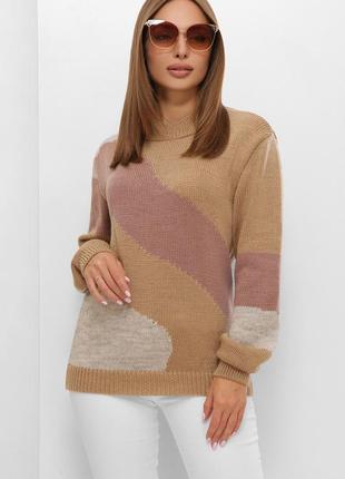 Вязаный женский свитер с горловиной универсальный размер 44-50 сирень5 фото