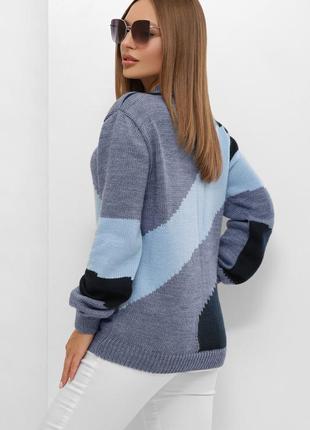Вязаный женский свитер с горловиной универсальный размер 44-50 сирень4 фото