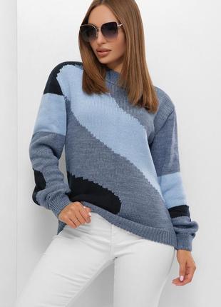 Вязаный женский свитер с горловиной универсальный размер 44-50 сирень3 фото