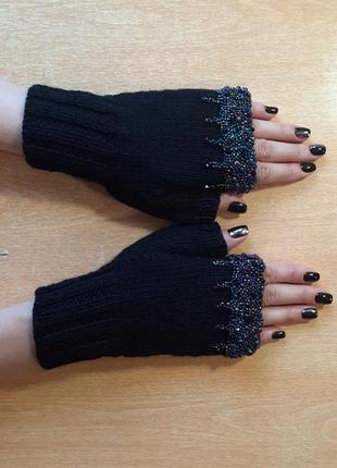 Теплые митенки перчатки эксклюзив с вышивкой