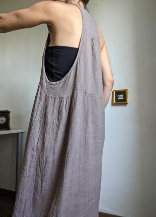 Сарафан льон сукня бавовна коричневі беж бахрома l m плаття бохо кантрі міді5 фото