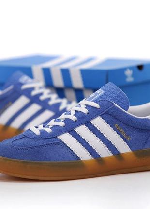 Чоловічі шкіряні кросівки adidas gazelle indoor(синій колір)(41-45)