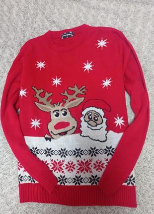 Новорічний светр з оленям, олень, дід мороз, санта клаус. xl2 фото