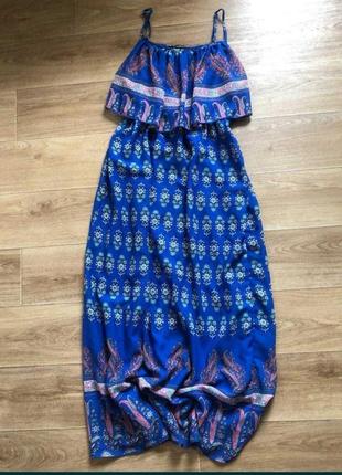 Сукня сарафан красивий довгий синього кольору, з воланом