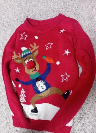 Новорічний светр з оленятим олень 6-7 років2 фото