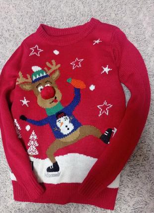 Новогодний свитер с оленем олень 6-7 лет1 фото