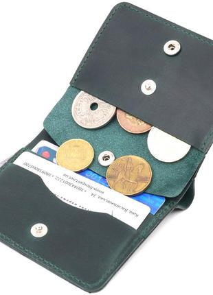 Небольшое винтажное кожаное портмоне shvigel 16603 зеленый4 фото
