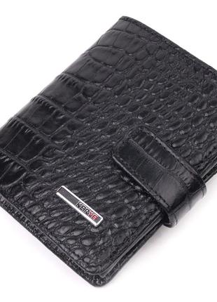 Стильный мужской кожаный кошелек с тиснением под крокодила karya 21371 черный