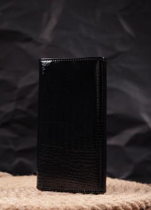 Лаковий жіночий гаманець із візитницею st leather 19403 чорний8 фото