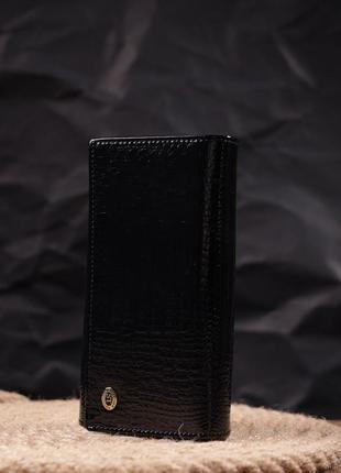 Лаковий жіночий гаманець із візитницею st leather 19403 чорний7 фото