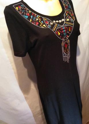 Плаття чорне стрейч з вишивкою з парижа8 фото
