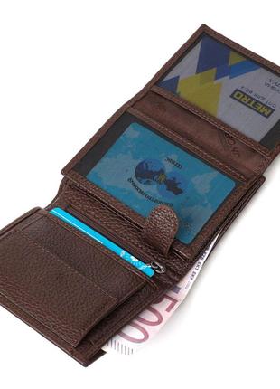 Компактний чоловічий гаманець із натуральної зернистої шкіри без застібки bond 21989 коричневий4 фото