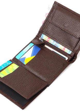 Компактний чоловічий гаманець із натуральної зернистої шкіри без застібки bond 21989 коричневий5 фото