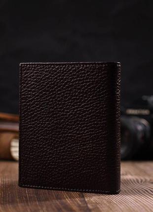 Компактний чоловічий гаманець із натуральної зернистої шкіри без застібки bond 21989 коричневий8 фото