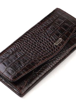 Модный кошелек для женщин из натуральной фактурной кожи с тиснением под крокодила canpellini 21726 коричневый