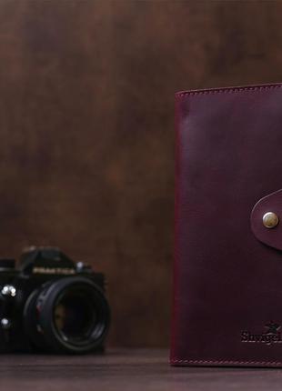 Бумажник женский вертикальный из винтажной кожи на кнопках shvigel 16178 бордовый7 фото