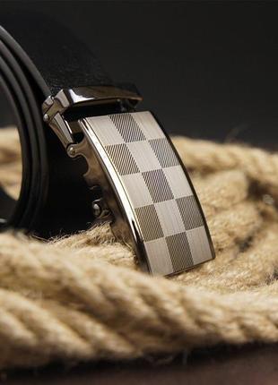 Ремень мужской с автоматической пряжкой шахматка vintage 20266 черный6 фото