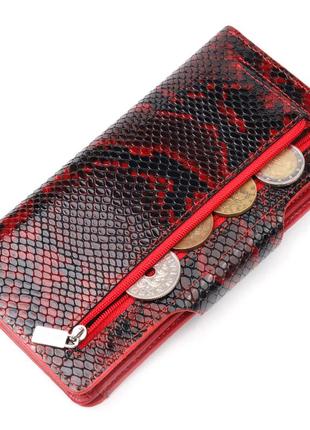 Яркое женское портмоне из натуральной фактурной кожи под змею karya 21003 красный6 фото