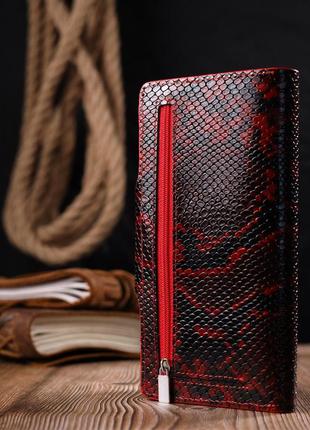Яркое женское портмоне из натуральной фактурной кожи под змею karya 21003 красный8 фото