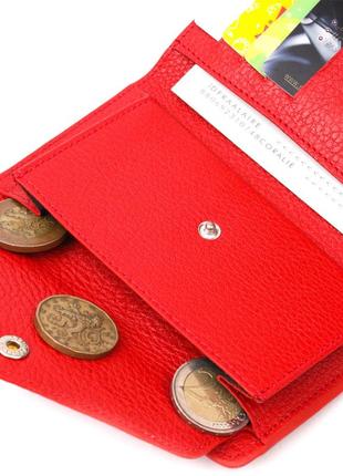 Горизонтальний жіночий гаманець із монетницею з натуральної фактурної шкіри karya 21074 червоний5 фото