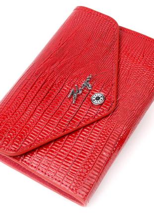 Горизонтальный женский кошелек с монетницей из натуральной фактурной кожи karya 21074 красный1 фото