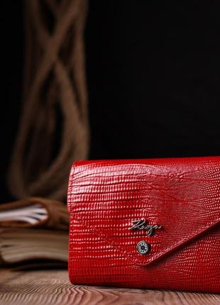 Горизонтальный женский кошелек с монетницей из натуральной фактурной кожи karya 21074 красный7 фото