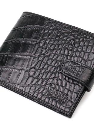 Модний гаманець для чоловіків із натуральної фактурної шкіри з тисненням під крокодила bond 21995 чорний