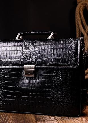 Вместительный мужской портфель karya 20939 кожаный черный8 фото