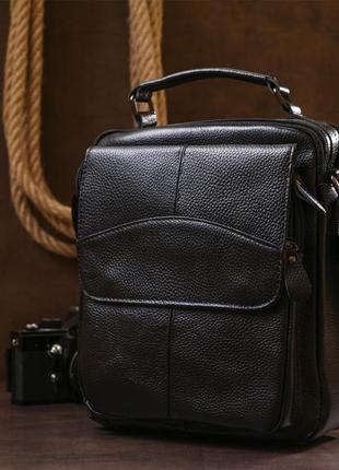 Вместительная кожаная мужская сумка vintage 20683 черный6 фото