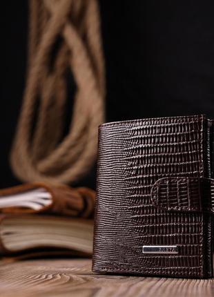 Лакированное мужское портмоне из фактурной кожи karya 21046 коричневый8 фото