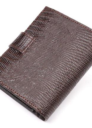Лакированное мужское портмоне из фактурной кожи karya 21046 коричневый2 фото