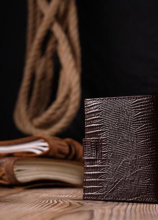 Лакированное мужское портмоне из фактурной кожи karya 21046 коричневый9 фото