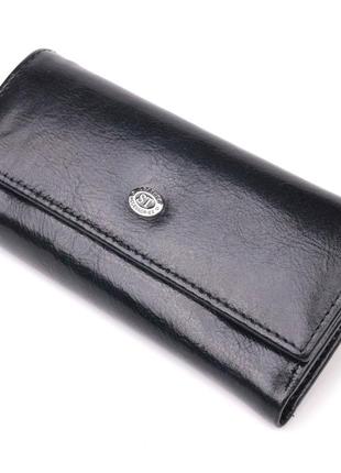 Надійний гаманець-ключниця з натуральної гладкої шкіри st leather 19415 чорний1 фото
