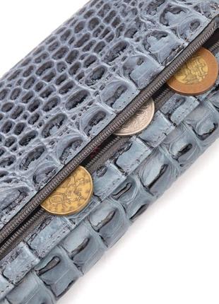 Функциональный горизонтальный кошелек из натуральной кожи с тиснением под крокодила karya 21169 серый6 фото