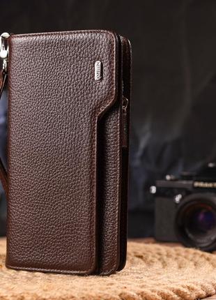Оригинальное портмоне клатч из натуральной кожи canpellini 21537 коричневое7 фото