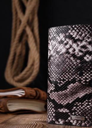 Многофункциональное женское портмоне из натуральной фактурной кожи под змею karya 21002 черный7 фото