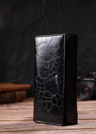 Необычный женский кошелек из натуральной фактурной кожи canpellini 21834 черный6 фото