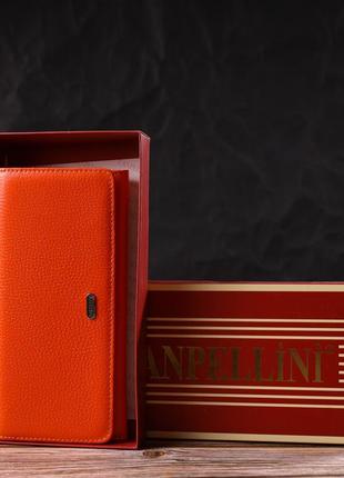 Большой женский кошелек из натуральной зернистой кожи canpellini 21710 оранжевый8 фото