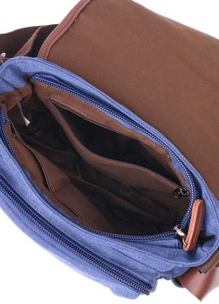 Цікава горизонтальна чоловіча сумка з текстилю 21250 vintage синя4 фото